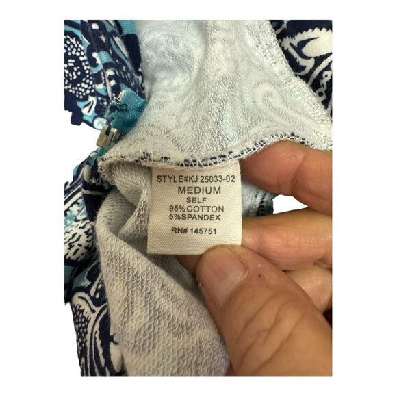 Floral Print Zip Up Jacket Blue Navy White Flowers Paisley Casual - Picture 5 of 7